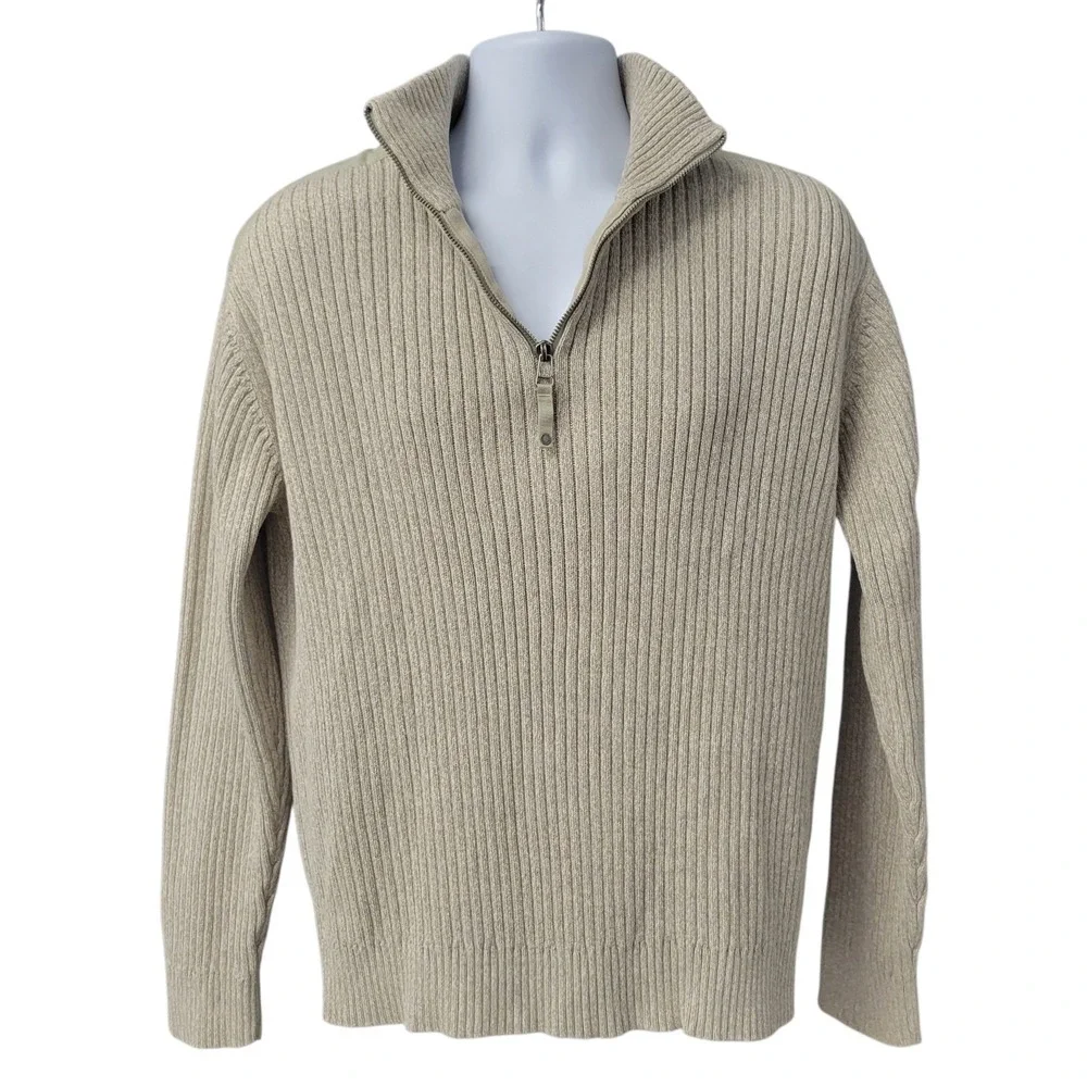 Calvin Klein Jeans Mens Quarter Zip Ribbed‎ Sweater 100% Cotton Tan Sz XL H480
